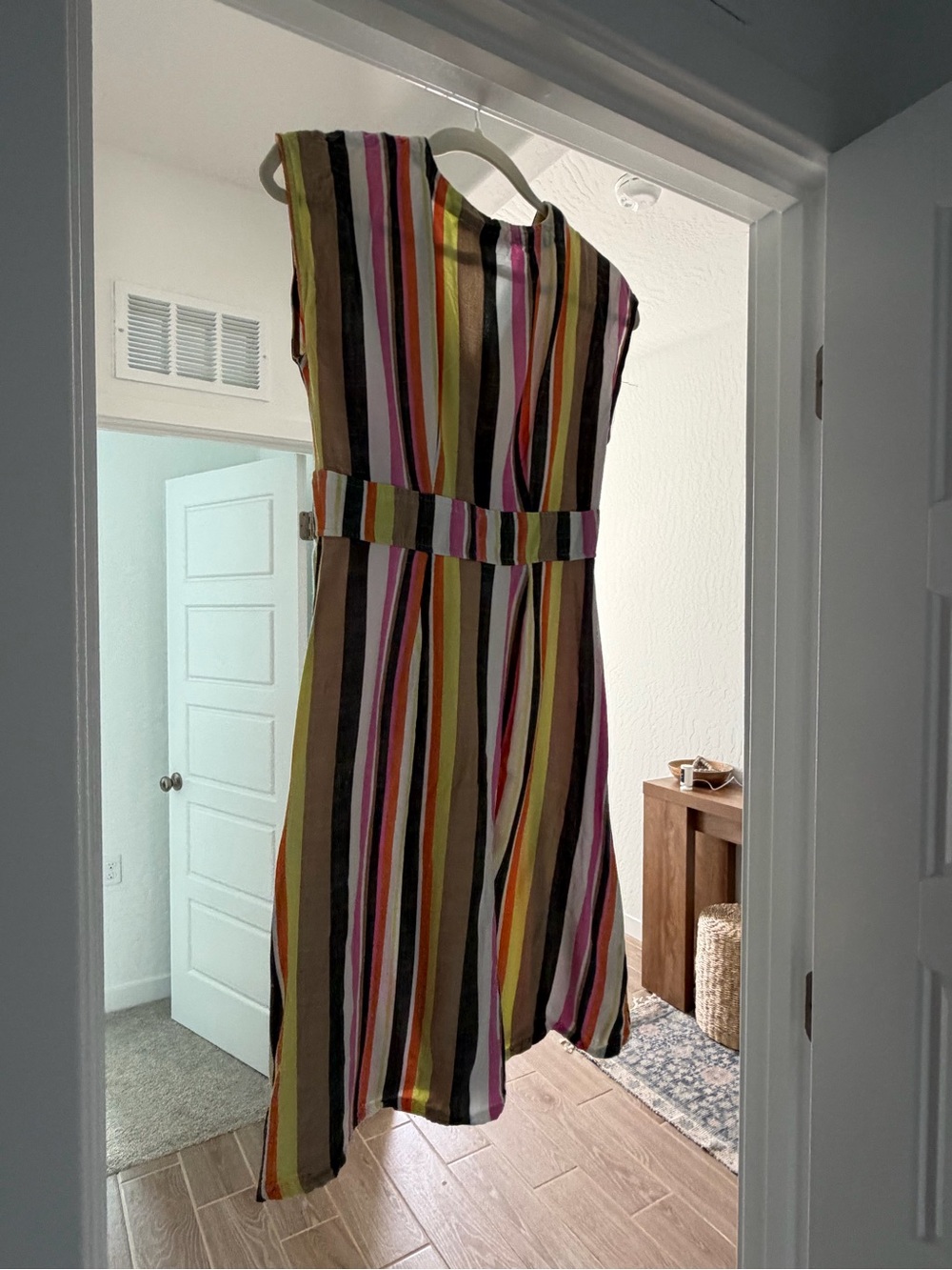 LOFT Striped Midi Dress in Pink, Yellow, Brown, White - Picture 2 of 3